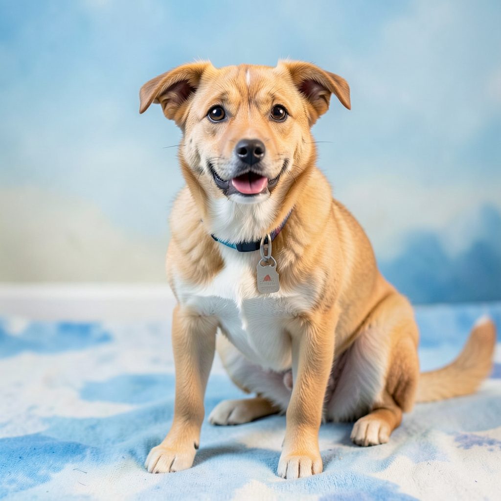 Illustration of a dog performing tricks, energetic and playful, bright golden and olive tones